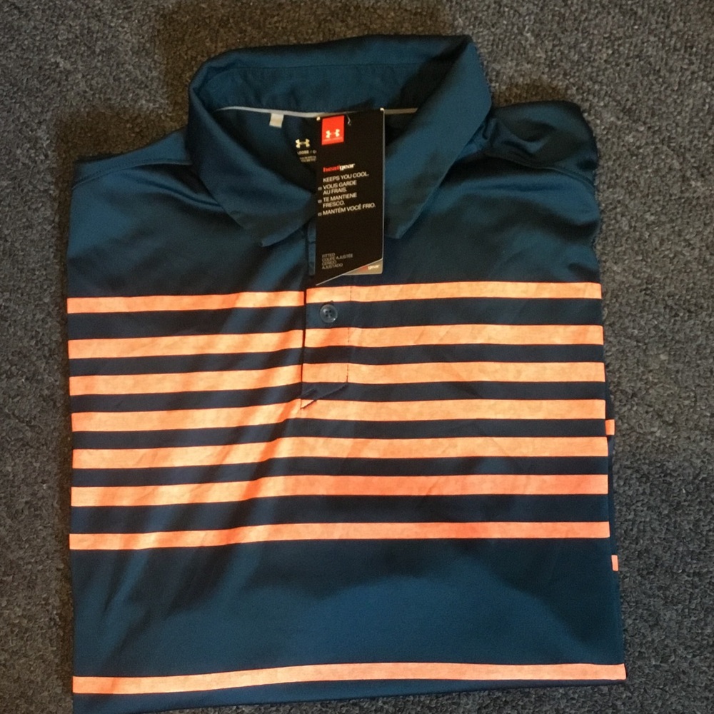 Under Armour Men’s Navy Polo with Coral Stripes